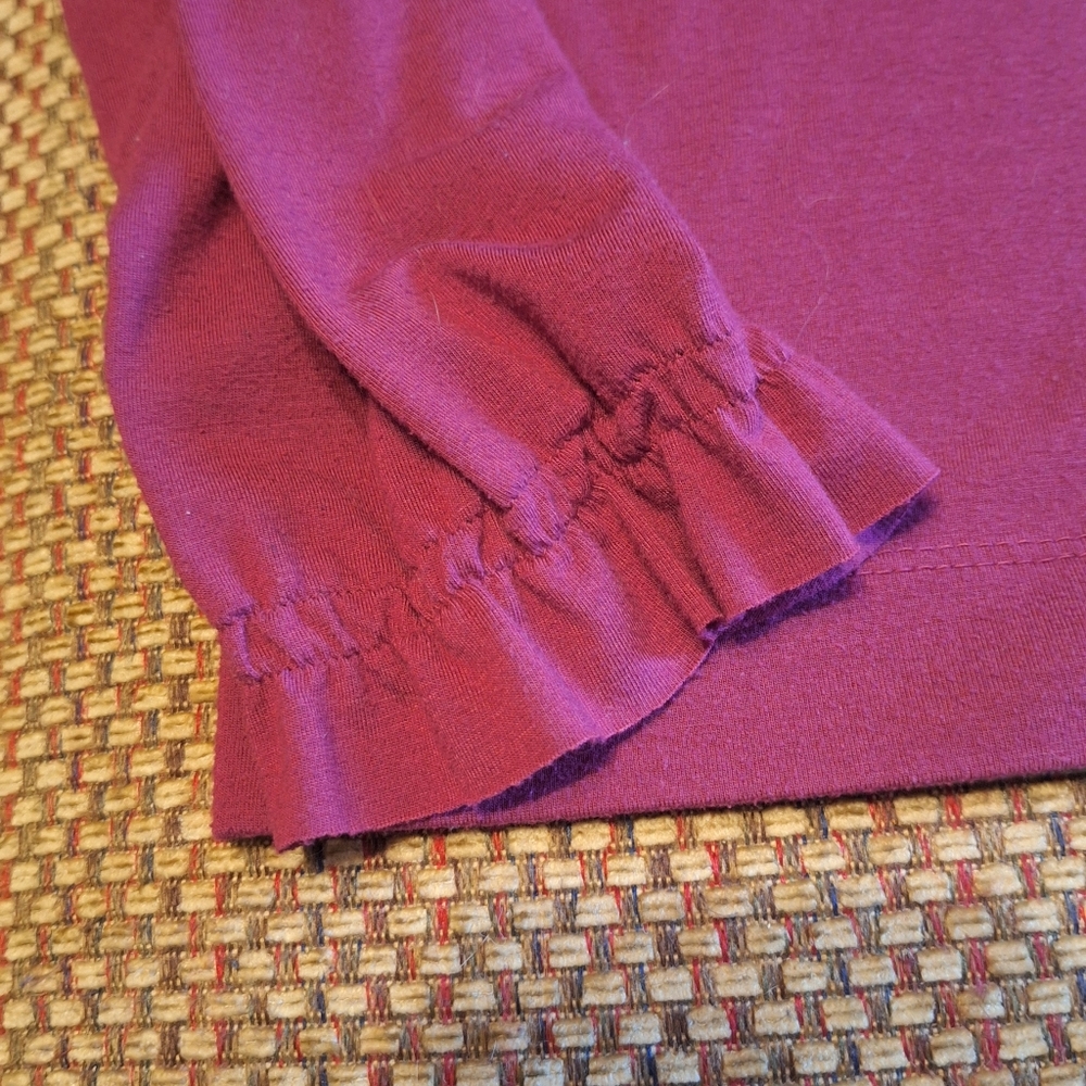 Women's Ruffled V-Neck Top - Burgundy - Picture 9 of 9